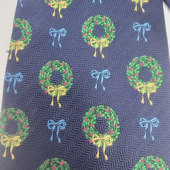 ⭐American Greetings Vintage Men's Christmas Wreath Blue Green 100% Silk Tie - Picture 5 of 6